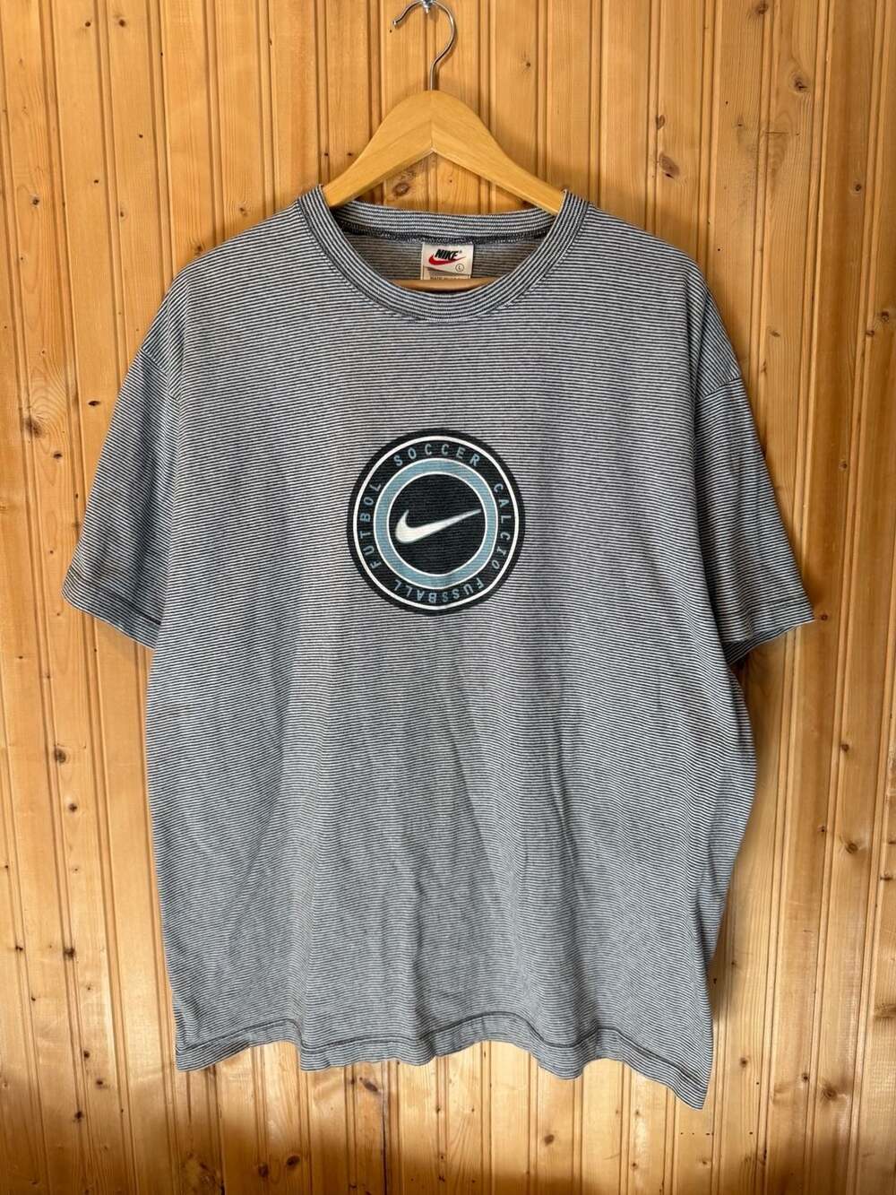 Vintage 90s Nike Soccer Striped T-Shirt Made in USA L